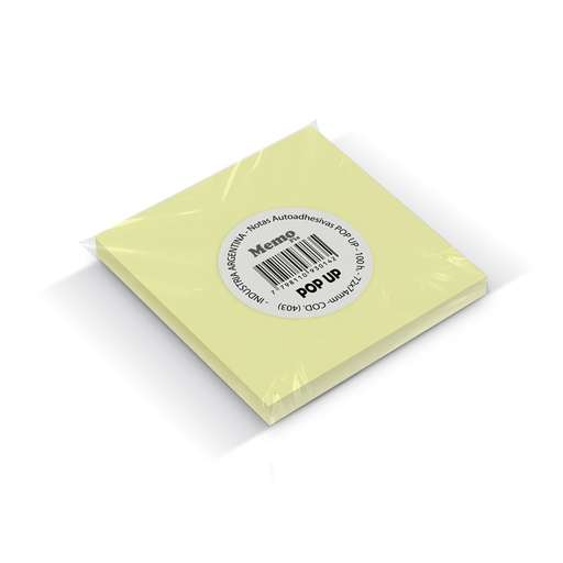 [MEMOF7274POP] Notas Autoadhesivas MemoFix Pop Up amarillas, 72 x 74mm. pack de 100 hojas