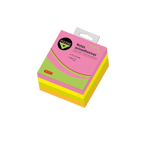 [PIZNOTFL7575] Notas Autoadhesivas Pizzini Flúo, 75 x 75mm. cubo de 320 hojas