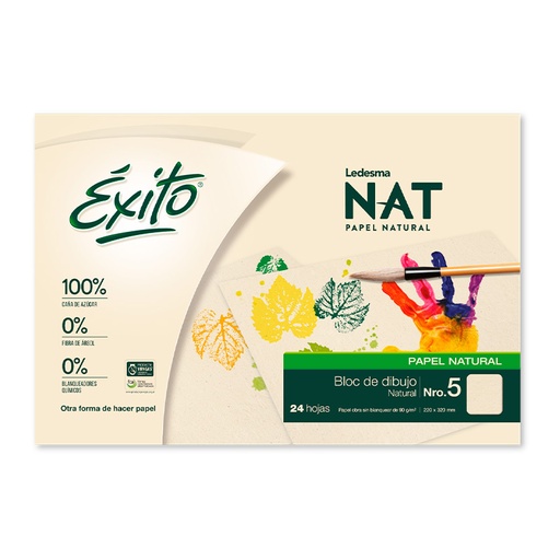 [EXITOBKNATN5] Block de dibujo Éxito Ledesma NAT N°5, 24 hojas lisas natural