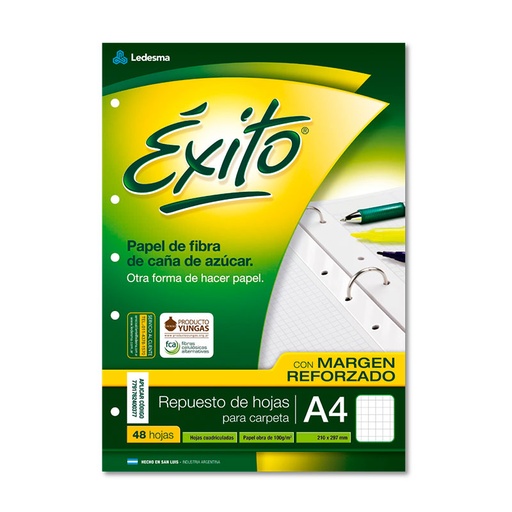 [EXITOREA448C] Repuesto Éxito Reforzado A4, 48 hojas cuadriculadas