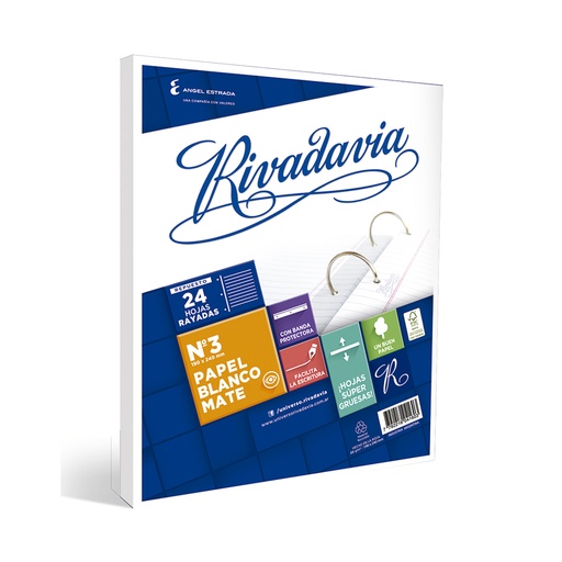 [RIV24RAYA] Repuesto Rivadavia Banda, 24 hojas rayadas