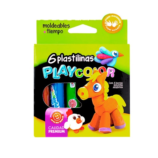 [PLAYPLAS6SUR] Plastilina Playcolor colores surtidos, caja de 6 barras