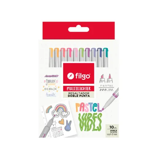 [FILGORECREAT10] Resaltador creativo doble punta Filgo Multilighter, caja de 10 colores pastel