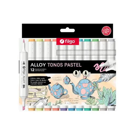 [FILGOMARDOBLPAS] Marcador Doble Punta Filgo Alloy Colores Pastel, 12 colores