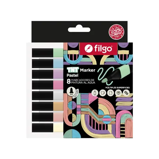 [FILGOPINTPASTX8] Marcador de Pintura al Agua Filgo TNT Marker, 3.0mm. estuche de 8 colores pastel