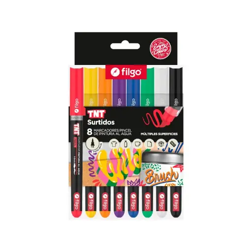 [FILGOPINCPINTX8SUR] Marcador Pincel de Pintura al Agua Filgo TNT, 1.5mm. Estuche de 8 colores