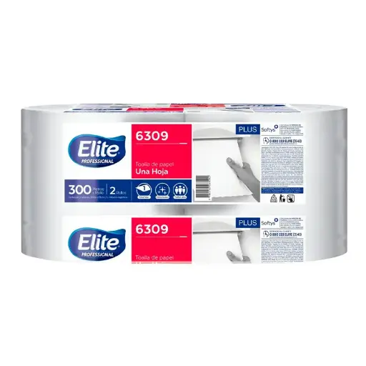[ELITE6309X2] Toalla de papel Elite Jumbo 6309, hoja simple, pack de 2 rollos de 300mts.