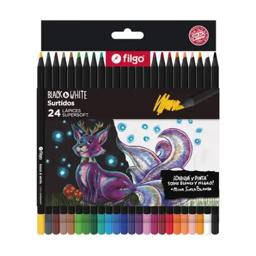 [FILGOPINBWX24] Lápices de colores Filgo Supersoft Black & White, estuche de 24 colores